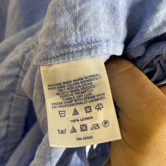 Lands End Women's Size L Blue 100% Linen Drawstring Waist Blouse #0439 - Picture 7 of 9